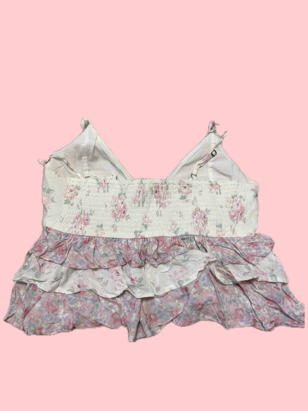Hollister White and Pink Floral Ruffle Camisole